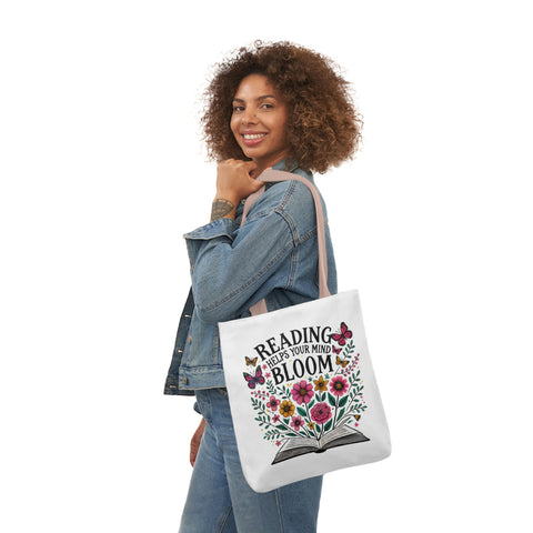 Reading Bloom Canvas Tote Bag, Pink Strap