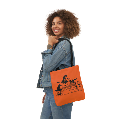 Halloween & Books Canvas Tote Bag, Black Strap